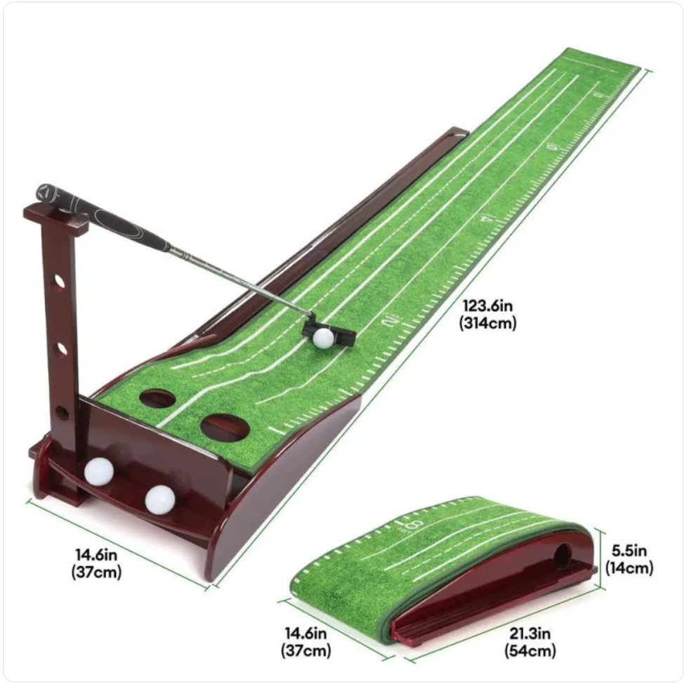 SHANK Mahogany Putting Trainer — Dual-Hole Auto Return